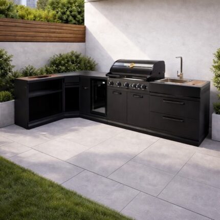 GRLLR Outdoor Kitchen with G5S 5 Burner BBQ, Fridge, Sink & Kamado Unit
