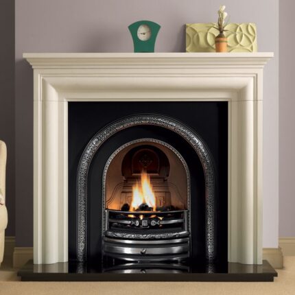 PureGlow Wenlock Agean Limestone 54" Surround with Lytton Cast Iron Arch